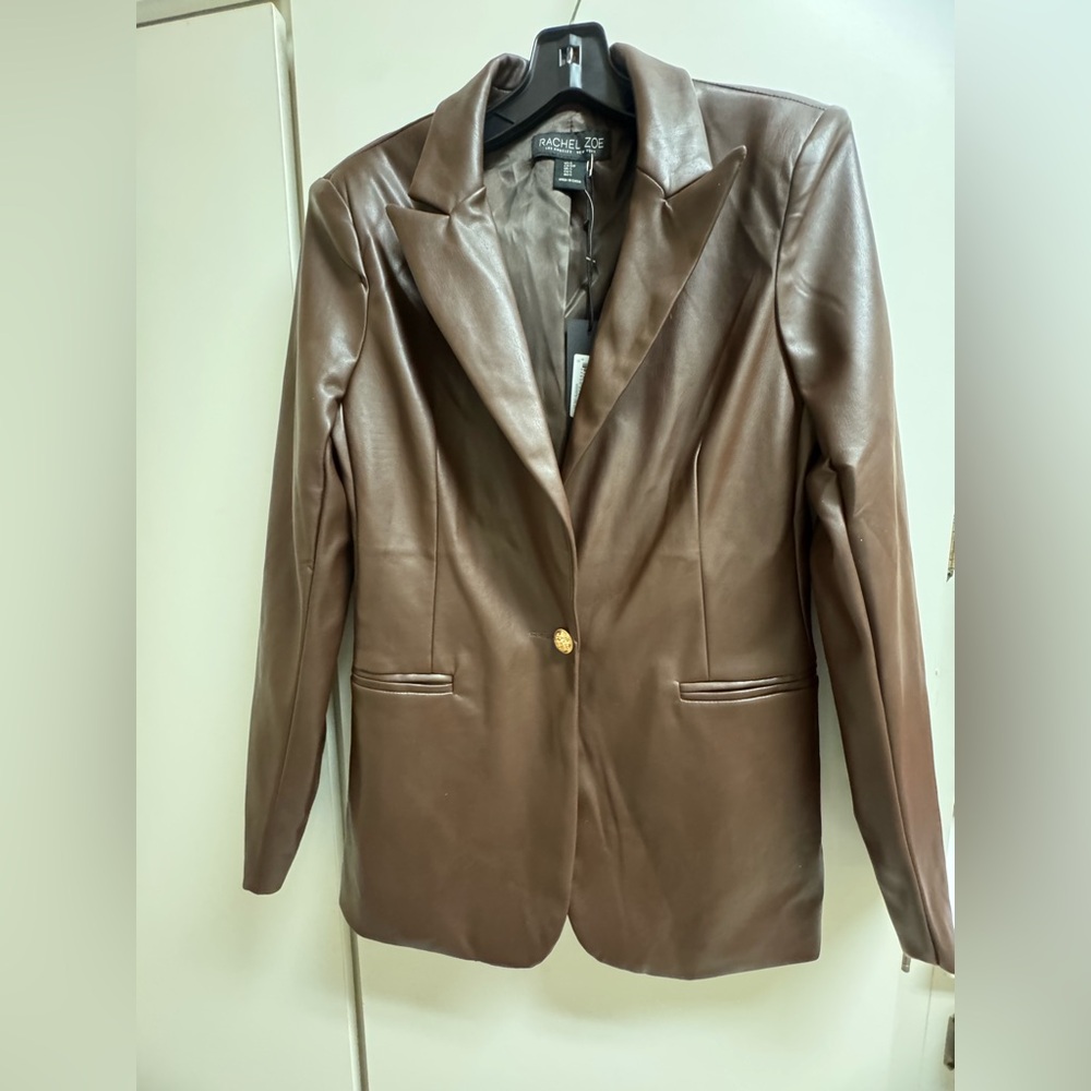 Rachel Zoe Women's Faux Brown Leather Blazer